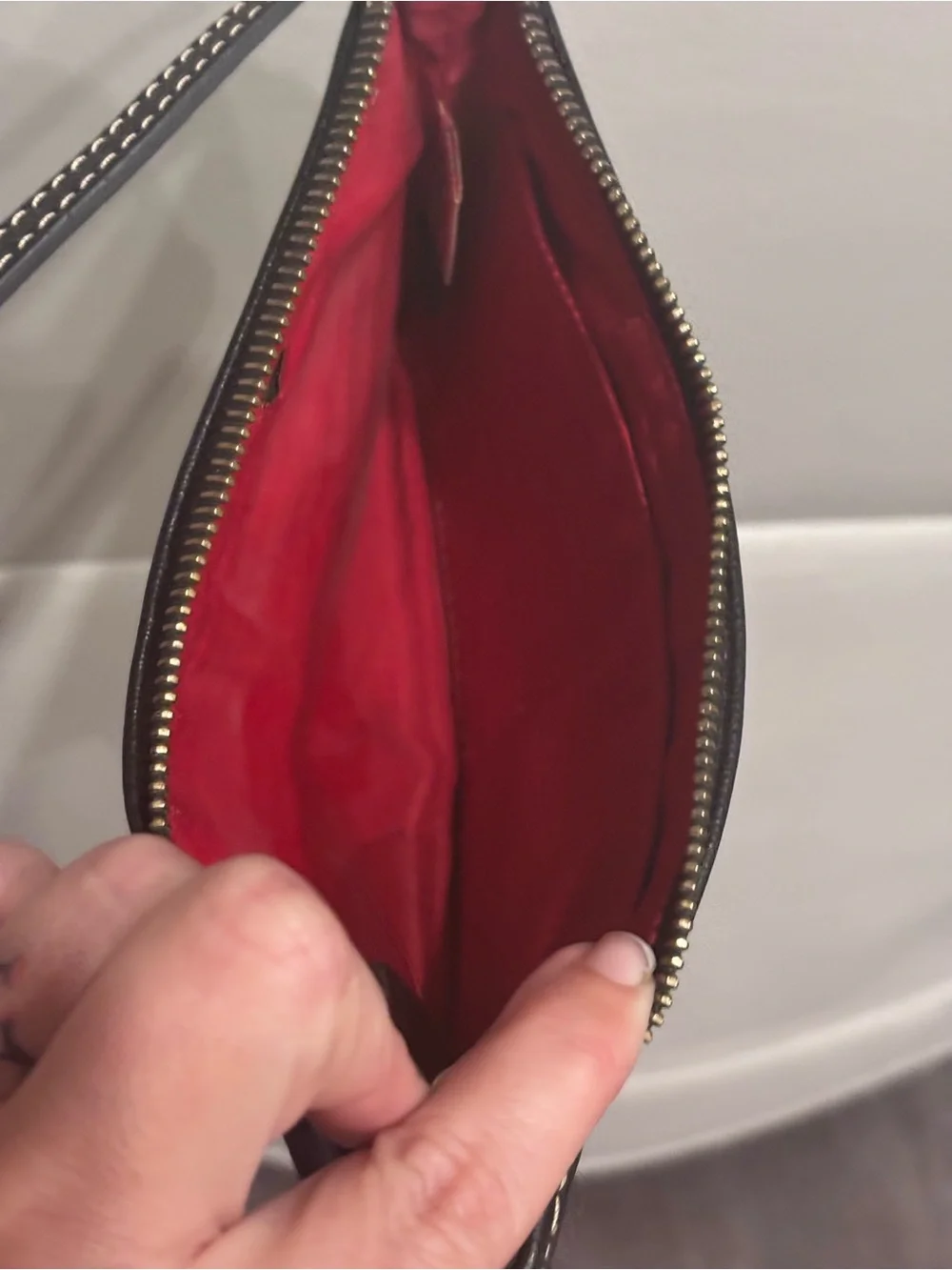 Dooney & Bourke Black Leather Mini Bag Red Lining‎ Convertible Wristlet Purse